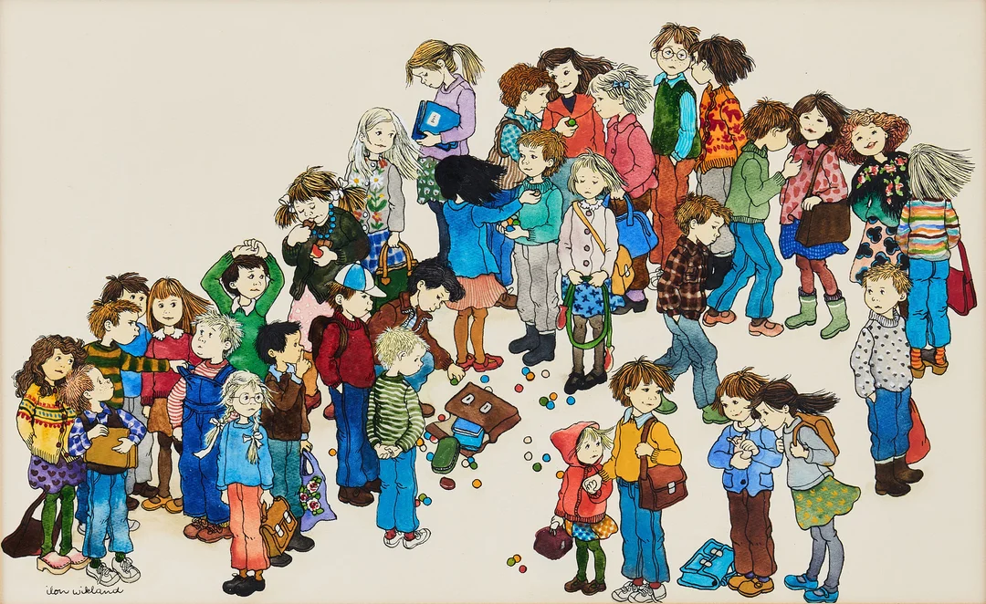 ILON WIKLAND. Illustration ur Astrid Lindgrens bok "Jag vill också gå i skolan". — Paintings — Stockholms Auktionsverk Fine Art