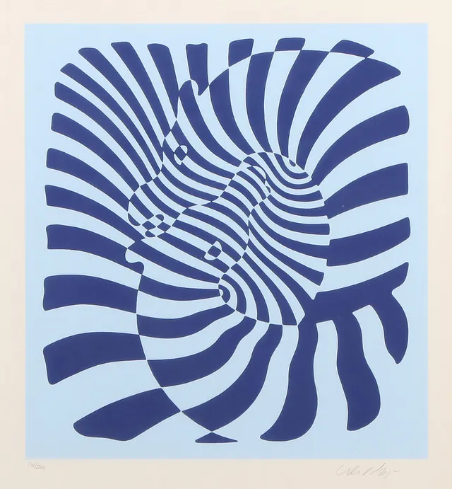 VICTOR VASARELY. Färgserigrafi, 50/200. "Zebrapar". Signerad.