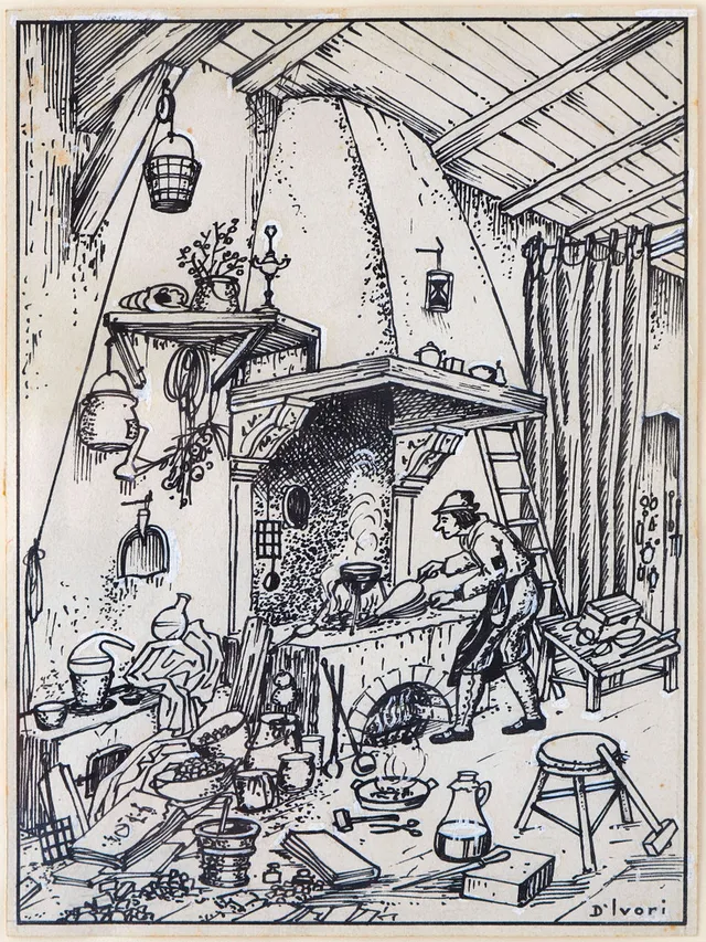 JOAN VILA I PUJOL, "JOAN D'IVORI". Alchemist's workshop.
