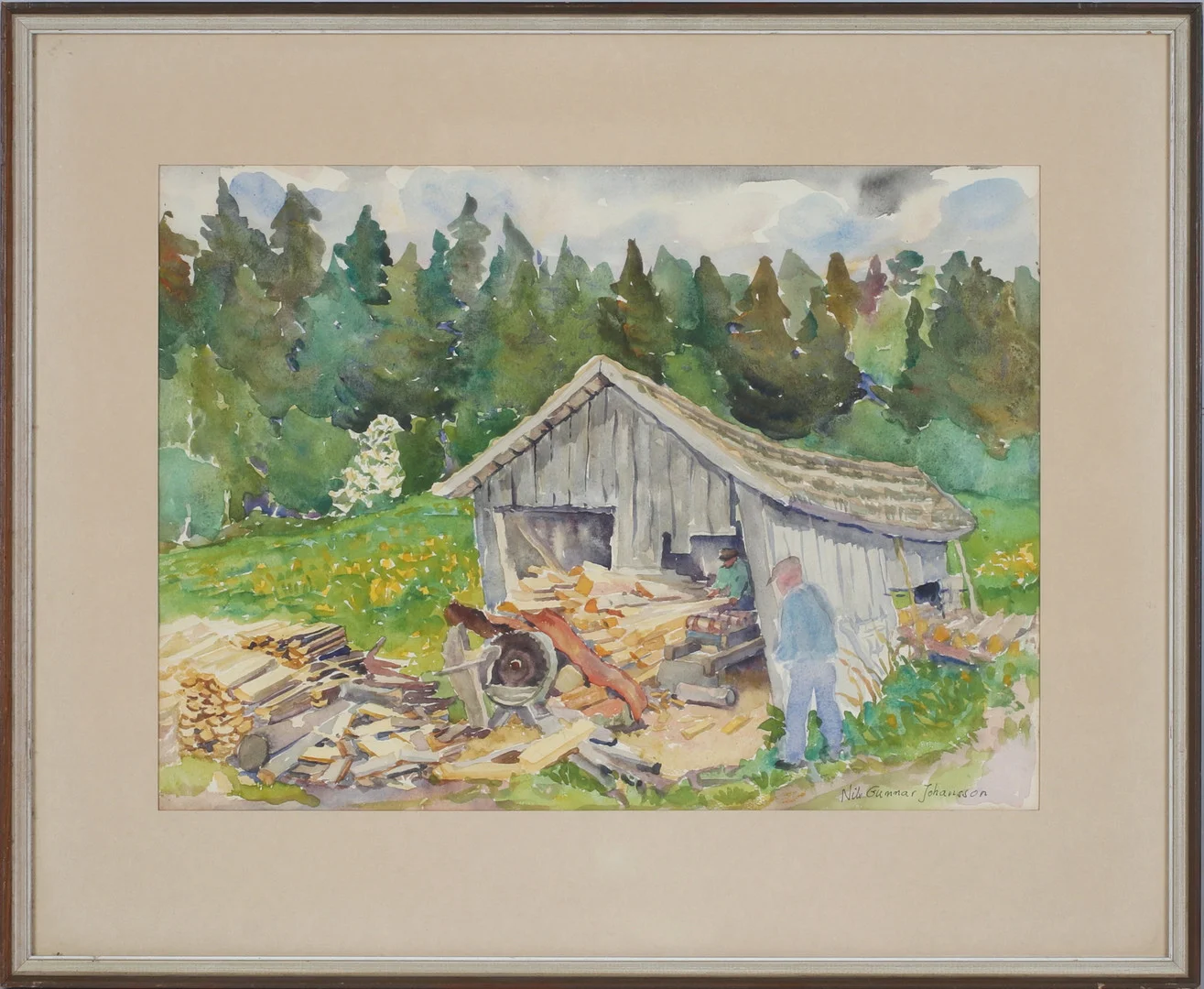 NILS GUNNAR JOHANSSON. "Den gamla sågen", akvarell, signerad. — Paintings — Stadsauktion Sundsvall