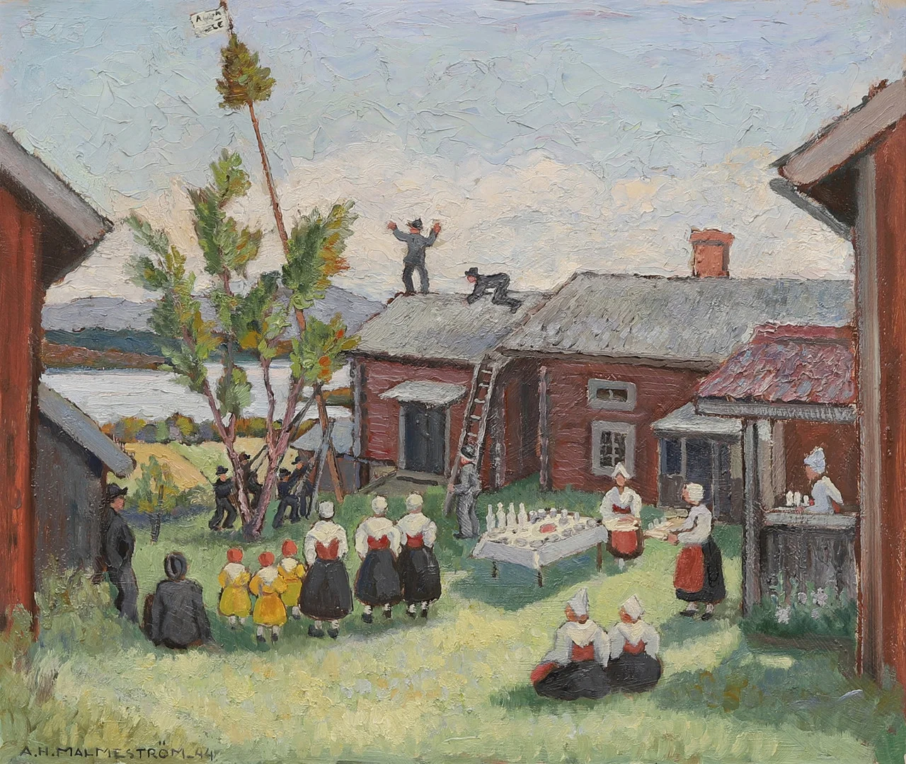 AKKE HUGH MALMESTRÖM. "Mallresning", Gassarvet Leksand, olja på pannå, signerad och daterad -44. — Paintings — Crafoord Auktioner Malmö