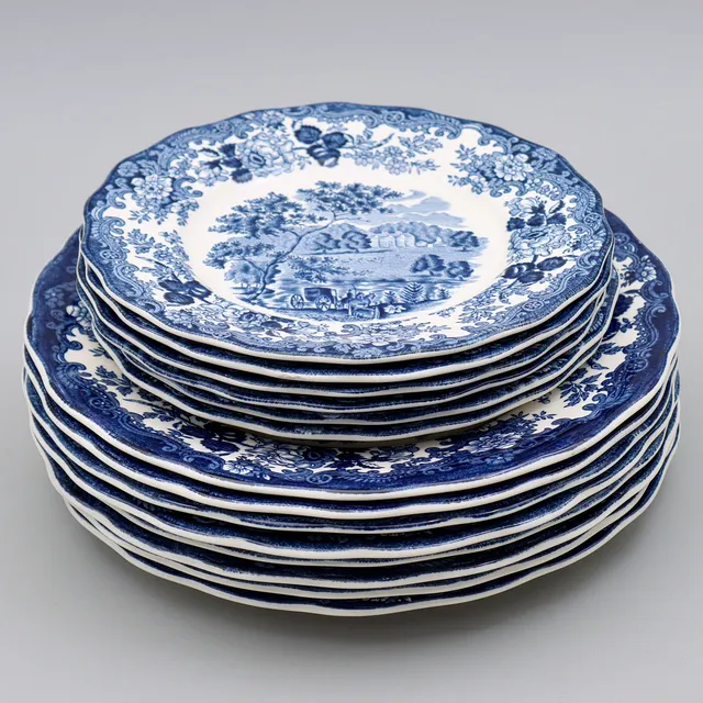 "AVON SCENES" 8 MATTALLRIKAR SAMT 6 FÖRRÄTTSTALLRIKAR, ROYAL WORCESTER, PALISSY, ENGLAND.