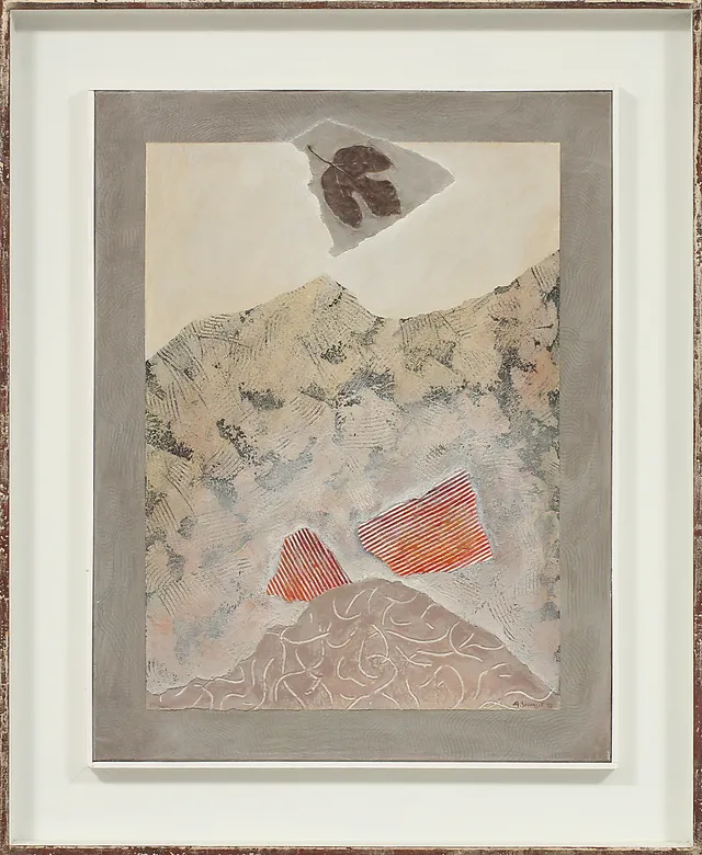 ALAIN SOUCASSE. Komposition, blandteknik med collage, signerad 90.