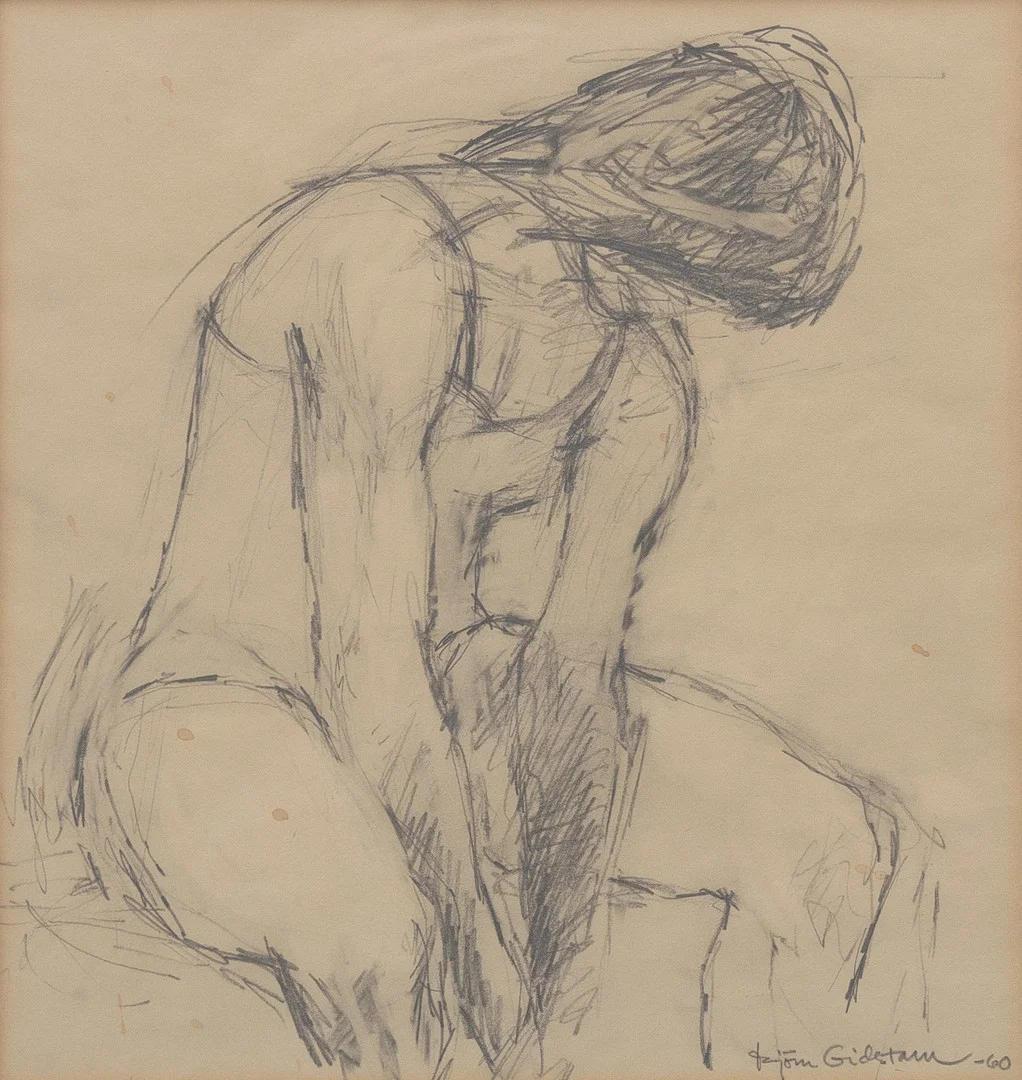 BJÖRN GIDSTAM. Sittande modell, blyerts, signerad och daterad -60. — Drawings — Garpenhus Auktioner