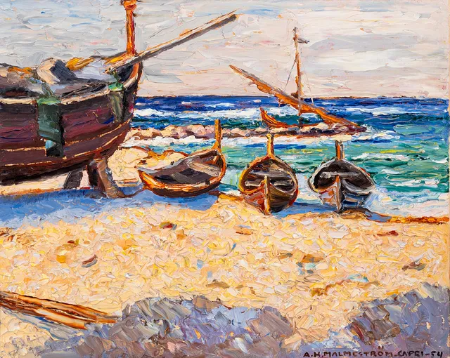 AKKE HUGH MALMESTRÖM. "Piccola Marina", olja på duk, signerad och daterad, A.h. Malmeström, Capri, -54.