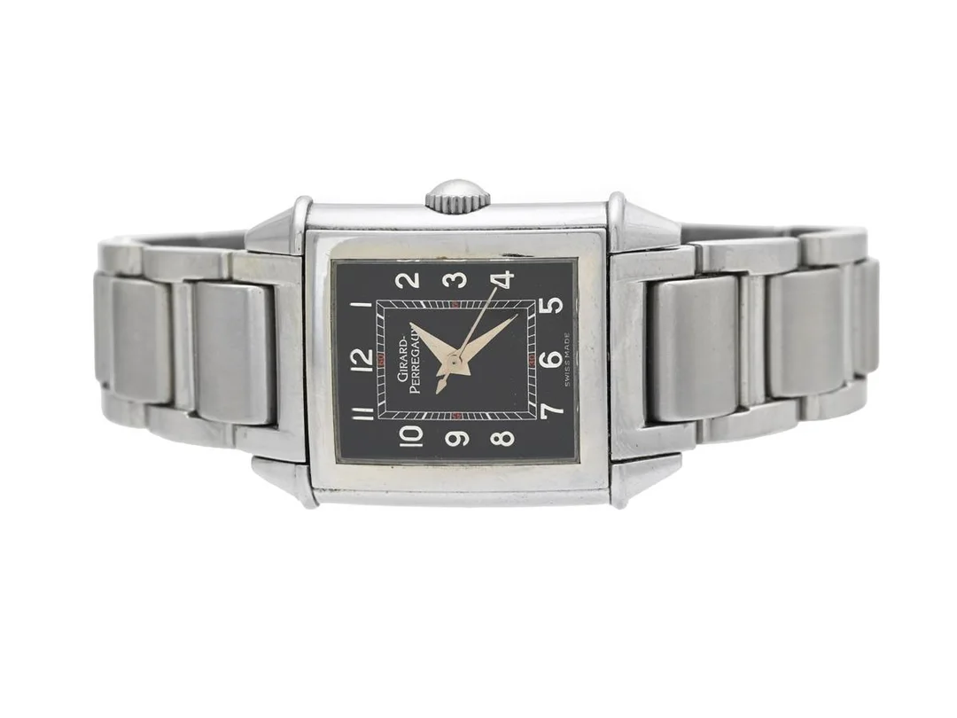 GIRARD-PERREGAUX, Vintage 1945, Cal ETA 2660, Verk nr. 2409, Serie nr. 108, Boett nr. 2590, damur, 23,5 x 23 (33,5) mm, stål, manuell, safirglas, originallänk, viklås, cert, november 2000, box, ytterkartong. — Klockor/Girard-Perregaux — Kaplans