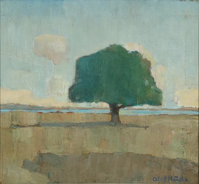 Landscape. Signed Olaf Rude. Oil on canvas. 52×56 cm.