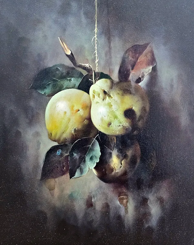 Óleo sobre tablex. Membrillos.
