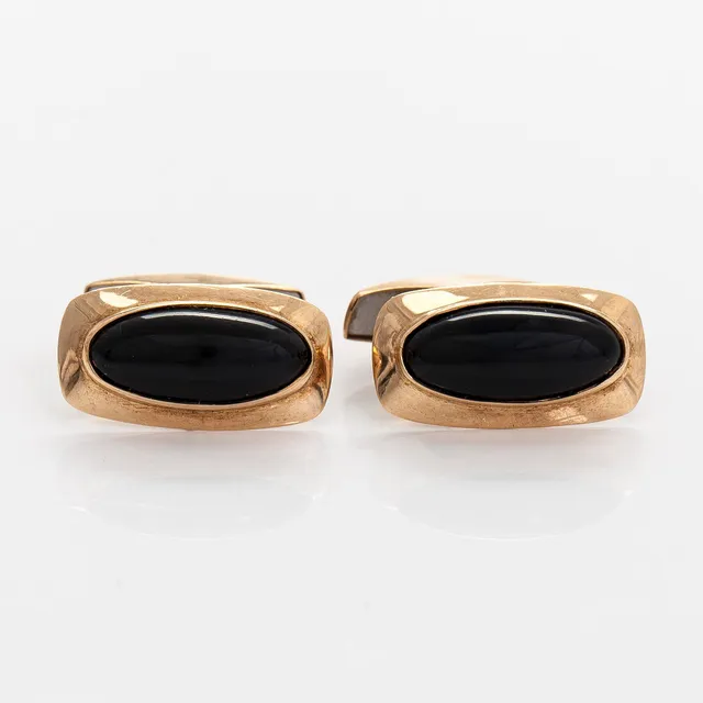 Manschettknappar, cabochonslipad onyx, 14K guld, Rauno Lähteenmäki, Åbo 1967.