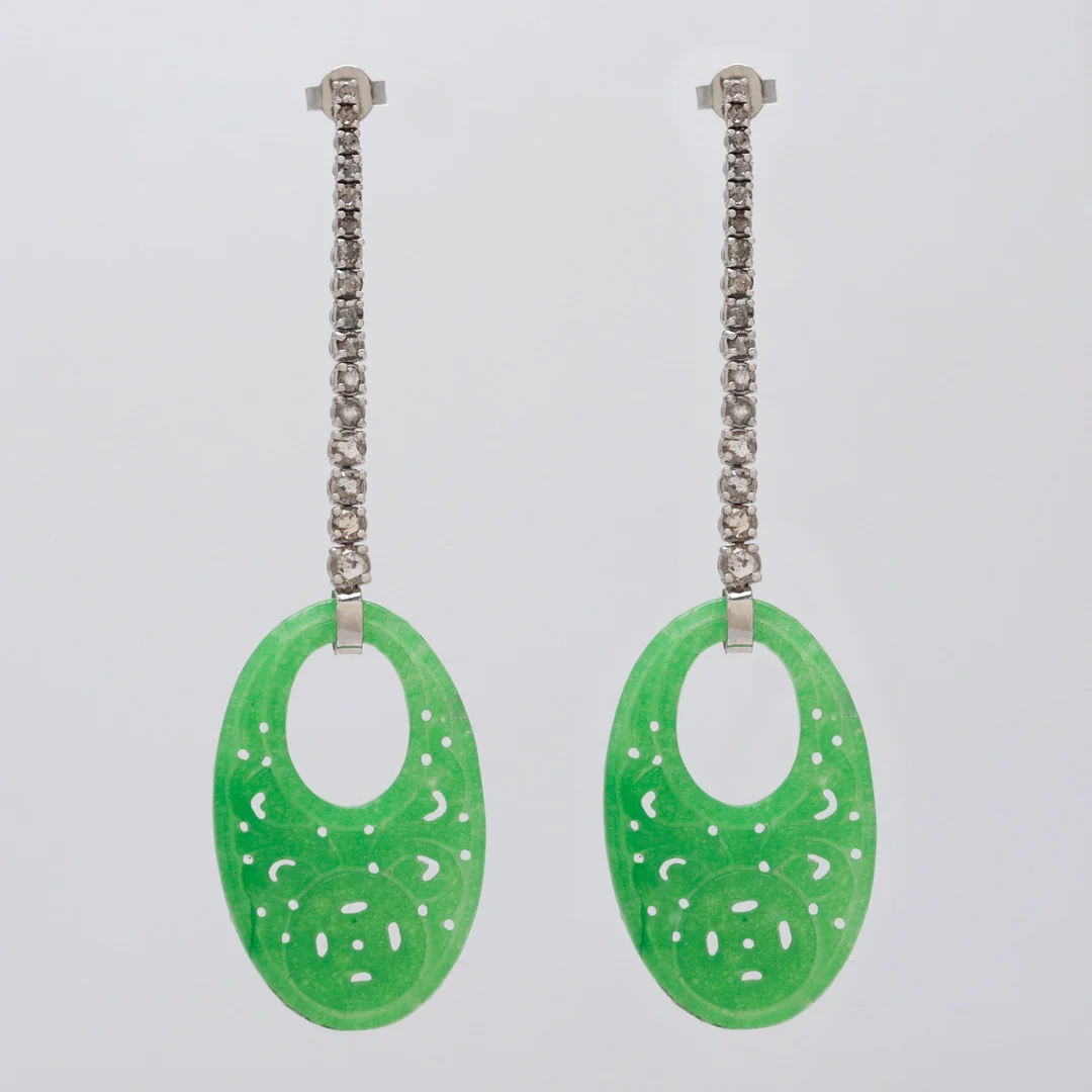 Diamonds and jade long earrings. — Earrings — Balclis
