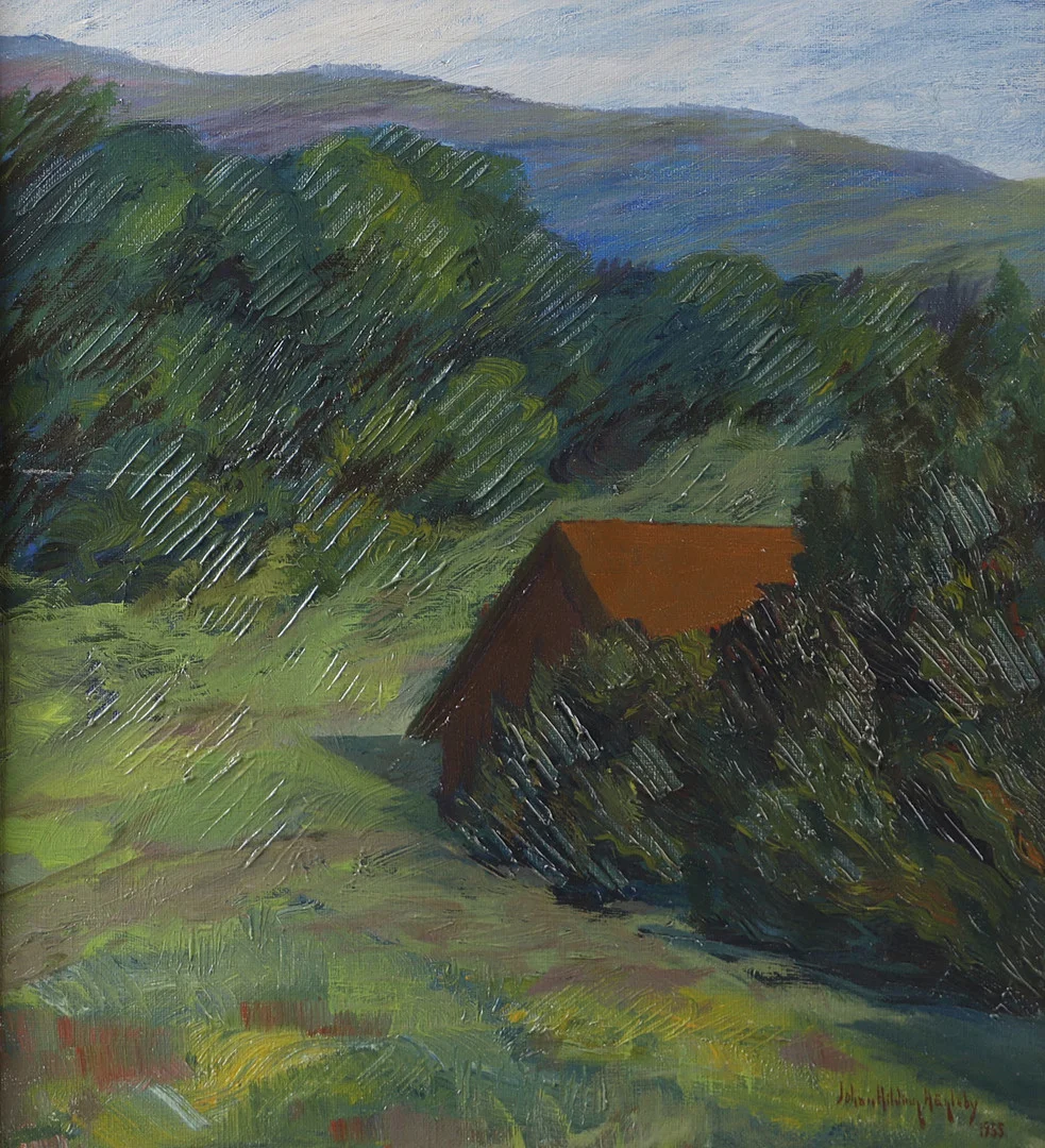 JOHAN HILDING HÄGLEBY. "Hallandsåsen", olja på duk, signerad 1955. — Paintings — Helsingborgs Auktionskammare