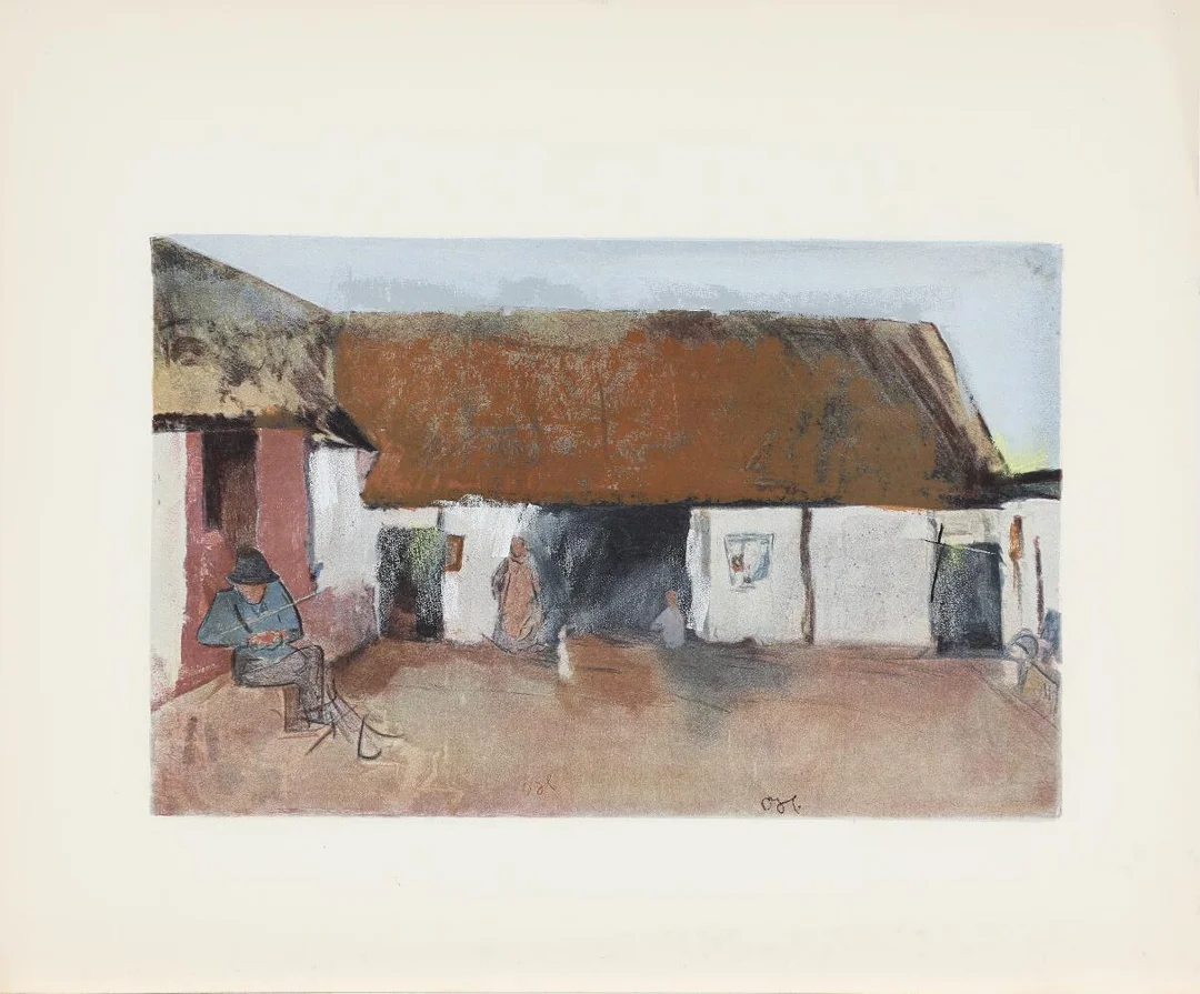 Oluf Høst: Bognemark. Double-signed OH. Hand-coloured lithograph in colour. Sheet size 65 × 79 cm. Unframed. — Modern Prints/Classical modernism — Bruun Rasmussen