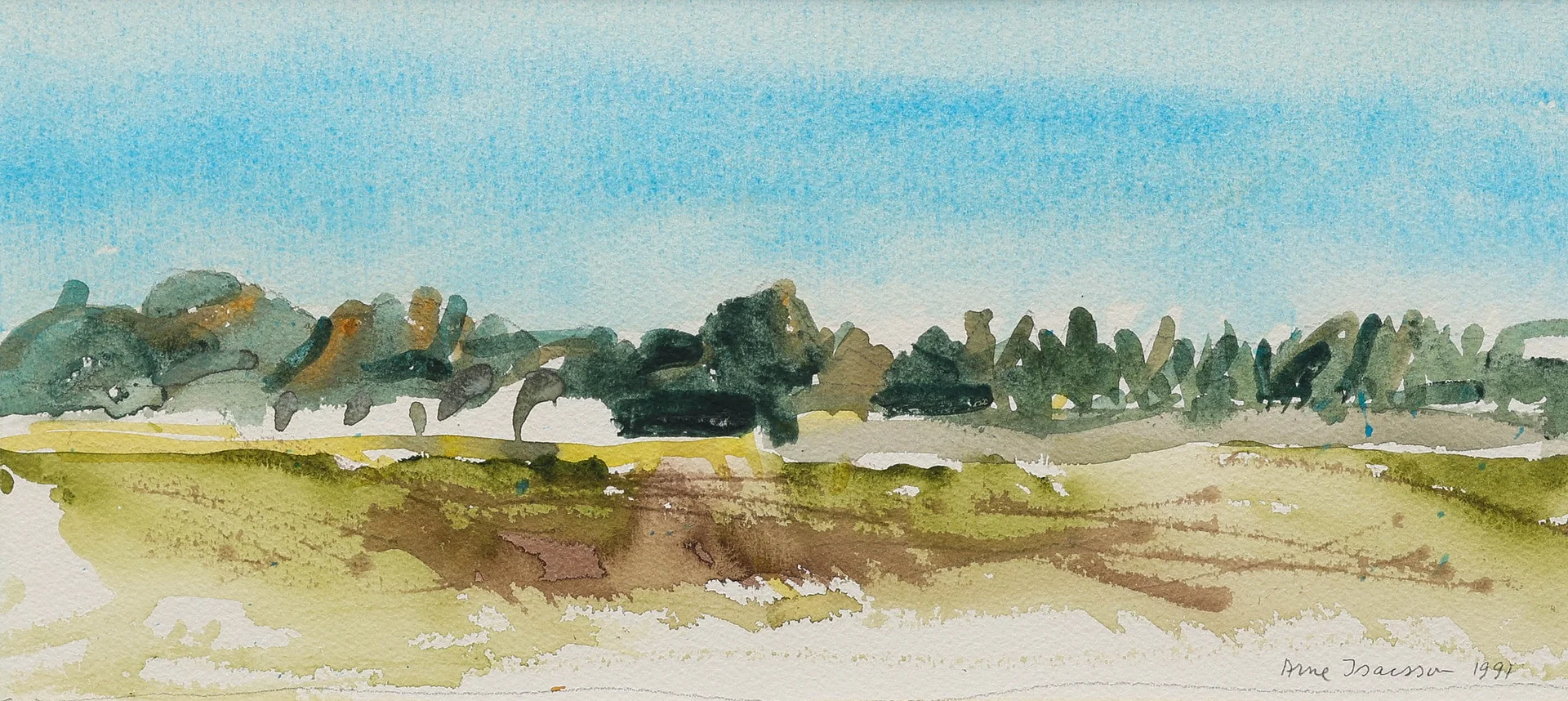 ARNE ISACSSON. akvarell, "Landskap Camarque", signerad, daterad 1991. — Paintings — Auktionsmagasinet Vänersborg