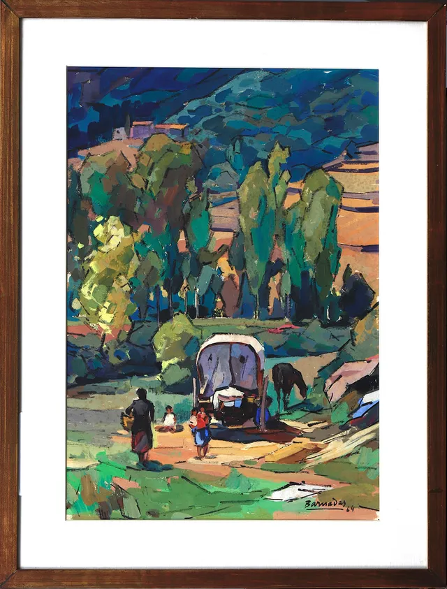 RAMON BARNADAS. Landscape with a wagon.