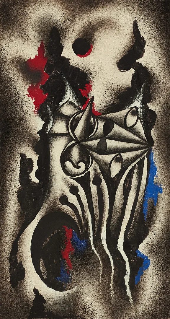 HEINZ SEVENICH (Aachen/Tyskland 1935-2023). Abstrakt komposition, daterad a tergo 4-10-64, blandteknik på pannå. — Paintings — Crafoord Auktioner Stockholm