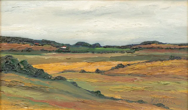 YNGVE MAJVALL (1931-2002). Landskap från mellersta Skåne, olja på pannå, signerad.