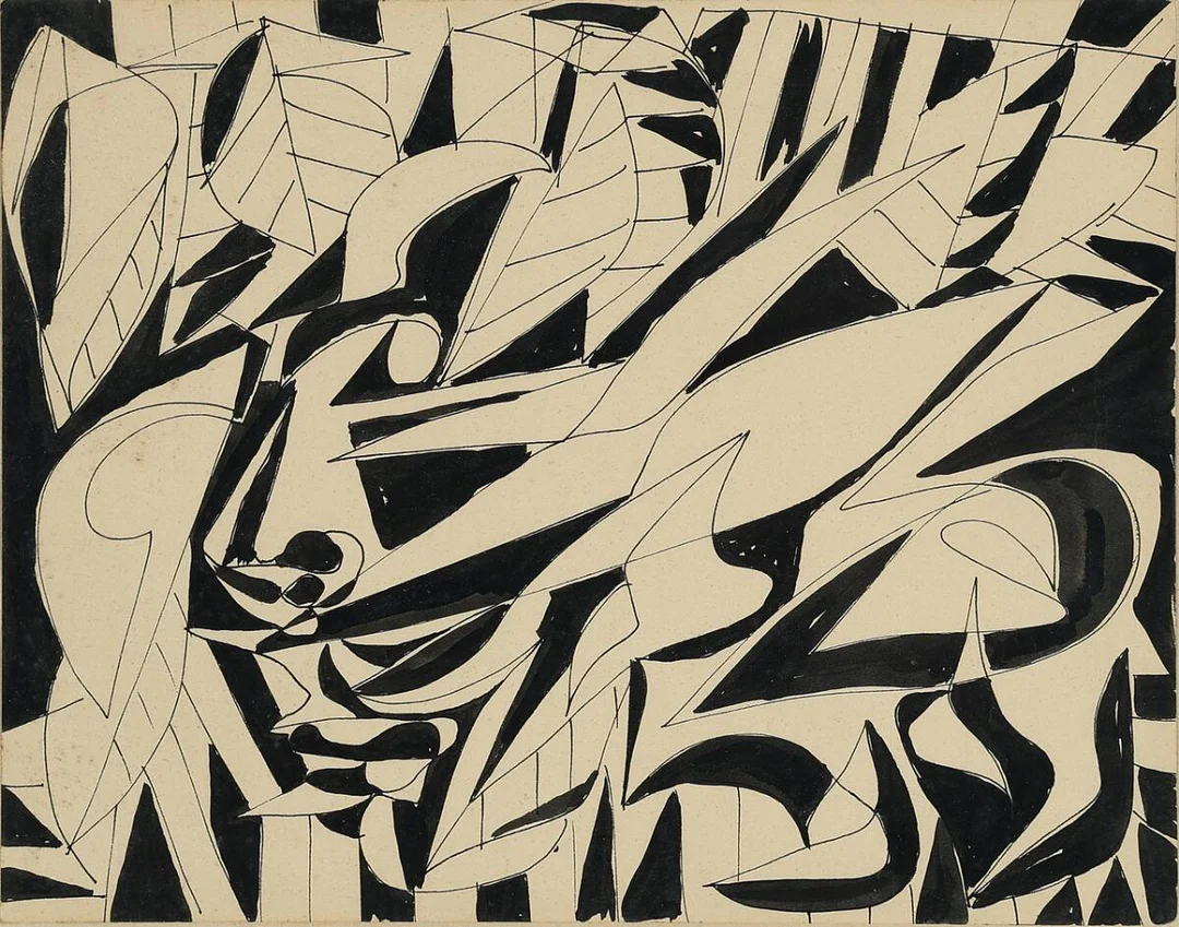 Page from sketchbook “Ballet des Ombres”, 5–8/7 1938. Unsigned. Ink on paper. Sheet size 25 × 31 cm. — Modern Paintings/Modern art — Bruun Rasmussen
