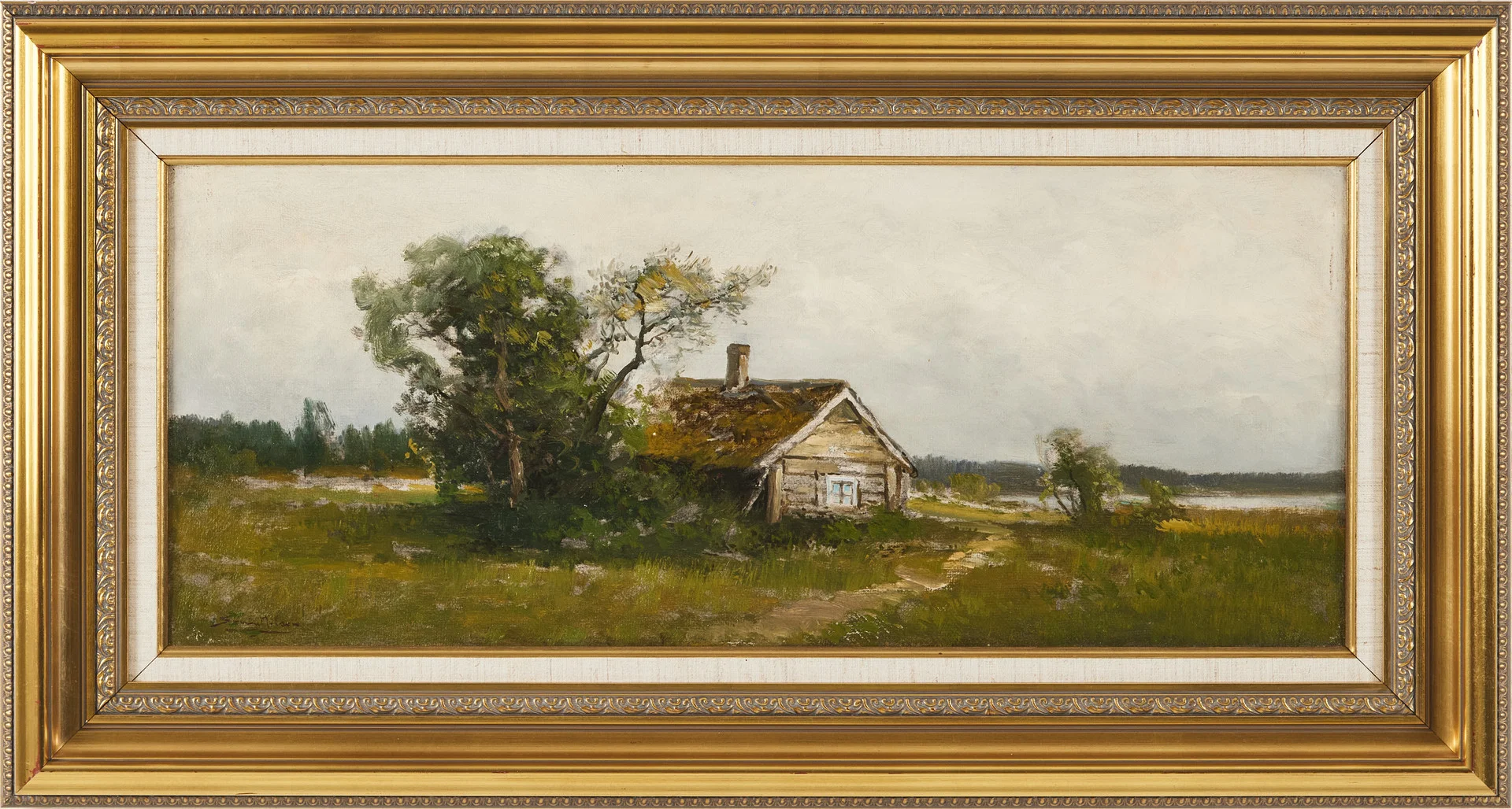 SEVERIN NILSSON (1846-1918). Landskap med stuga, olja på duk. — Paintings — Stockholms Auktionsverk Magasin 5