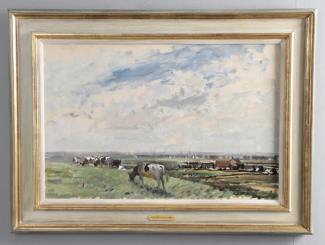 EDWARD SEAGO RWS (1910-1974). 'CATTLE IN A NORFOLK LANDSCAPE'.