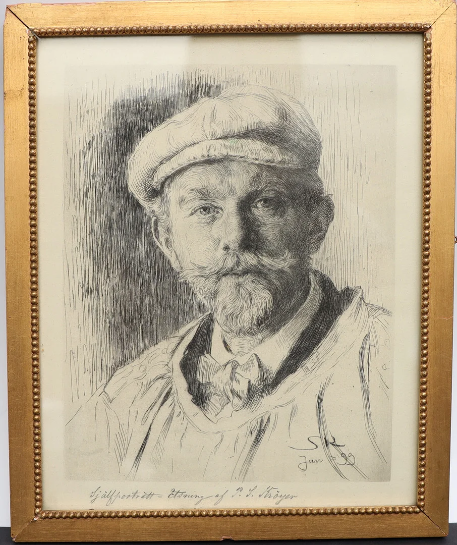PEDER SEVERIN KRÖYER. Självporträtt, etsning, signerad. — Engravings & Prints — Falun Auktionsbyrå