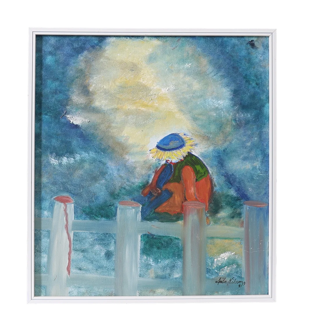 ANITA NILSSON BILLGREN. Komposition med staket & blomma, signerad och daterad 1989. — Paintings — Gomér & Andersson Nyköping