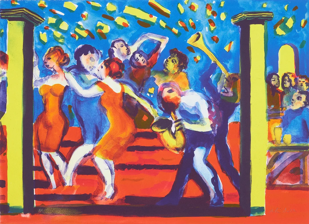 PETER DAHL. Jazz, färglitografi, signerad och numrerad EA. — Engravings & Prints — Stockholms Auktionsverk Sickla