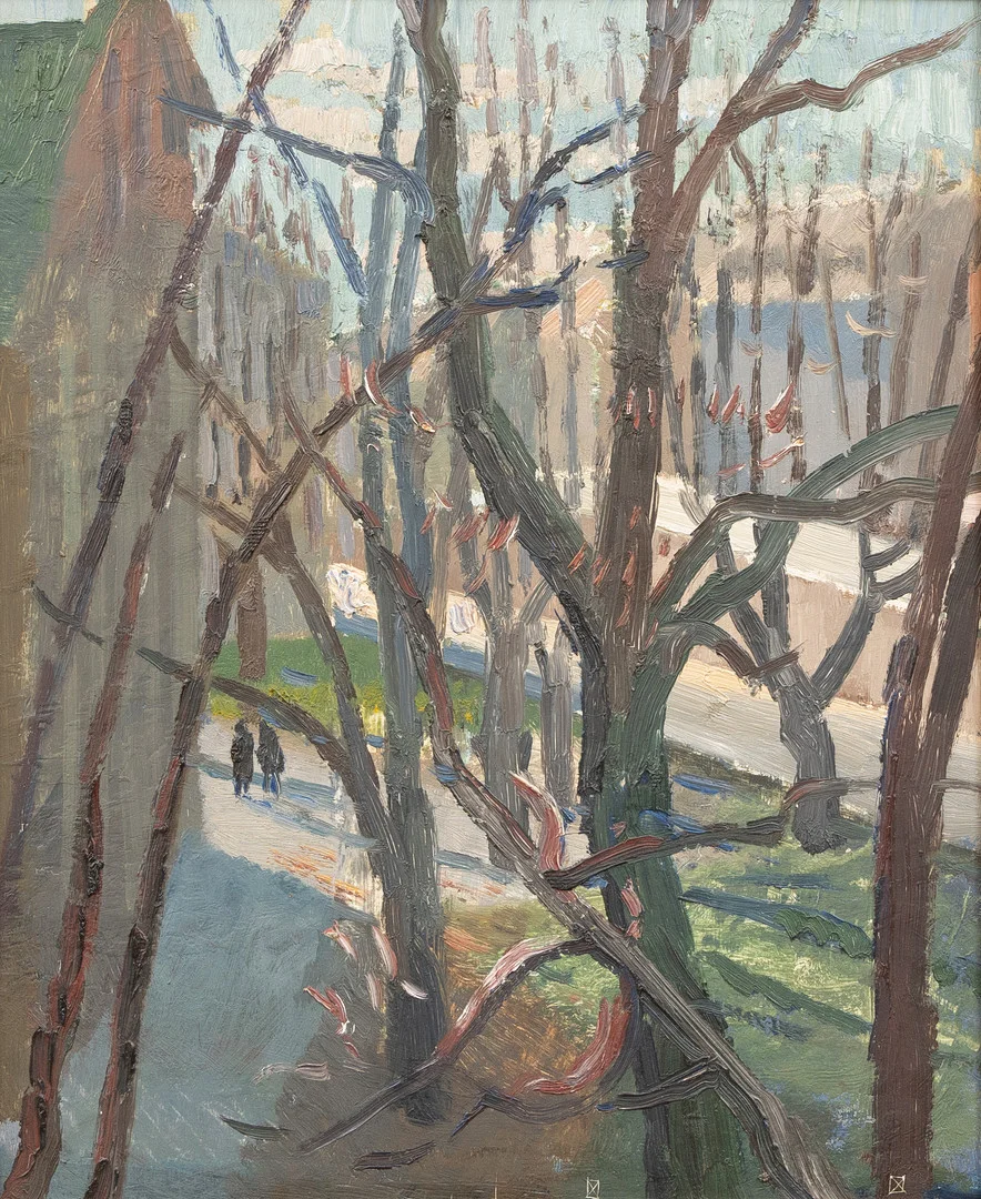 NISSE ZETTERBERG. "Stockholmsvår", olja på pannå, signerad á tergo. — Paintings — Garpenhus Auktioner