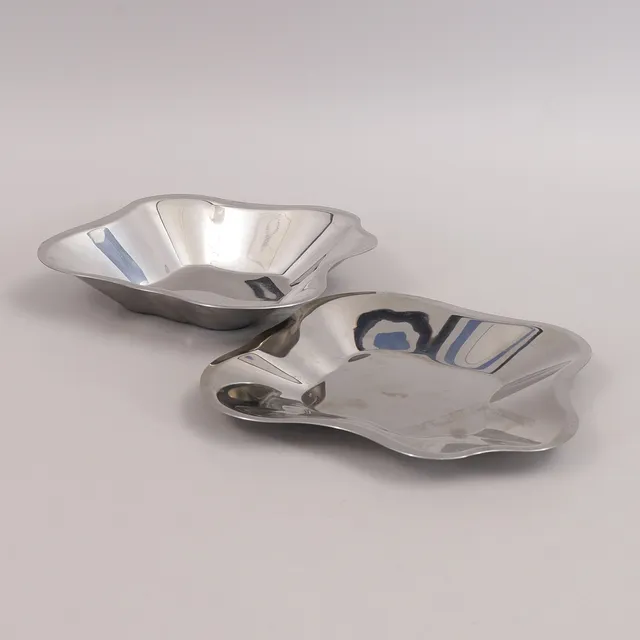ALVAR AALTO. Skål, fat, 2 delar, rostfritt, Iittala.