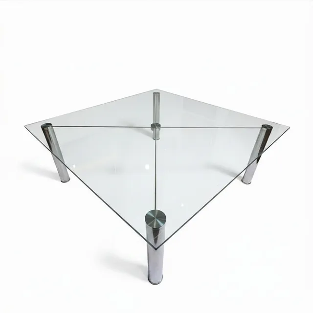 Gran mesa de diseño, comedor o juntas, en cristal y metal cromado.