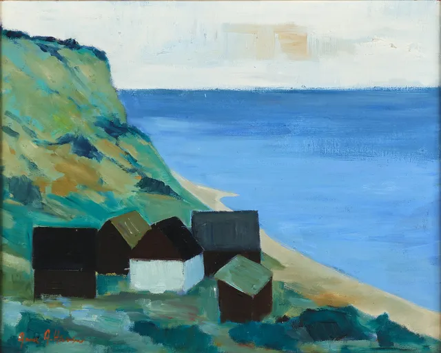 ARNE A. HANSEN (1921-2009). Kystmotiv fra Tisvildeleje, olie på lærred, signeret.