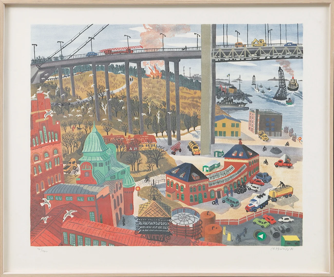 MONA HUSS WALIN. "Älvsborgsbron", färglitografi, signerad och numrerad 46/460. — Engravings & Prints — Göteborgs Auktionsverk