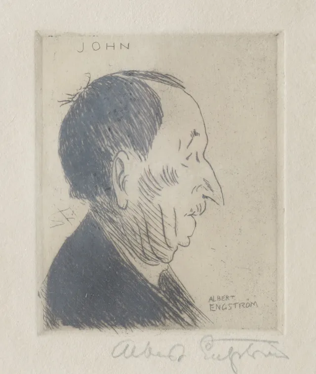 ALBERT ENGSTRÖM. Porträtt av John Mauritz Möllersvärd, etsning, signerad.