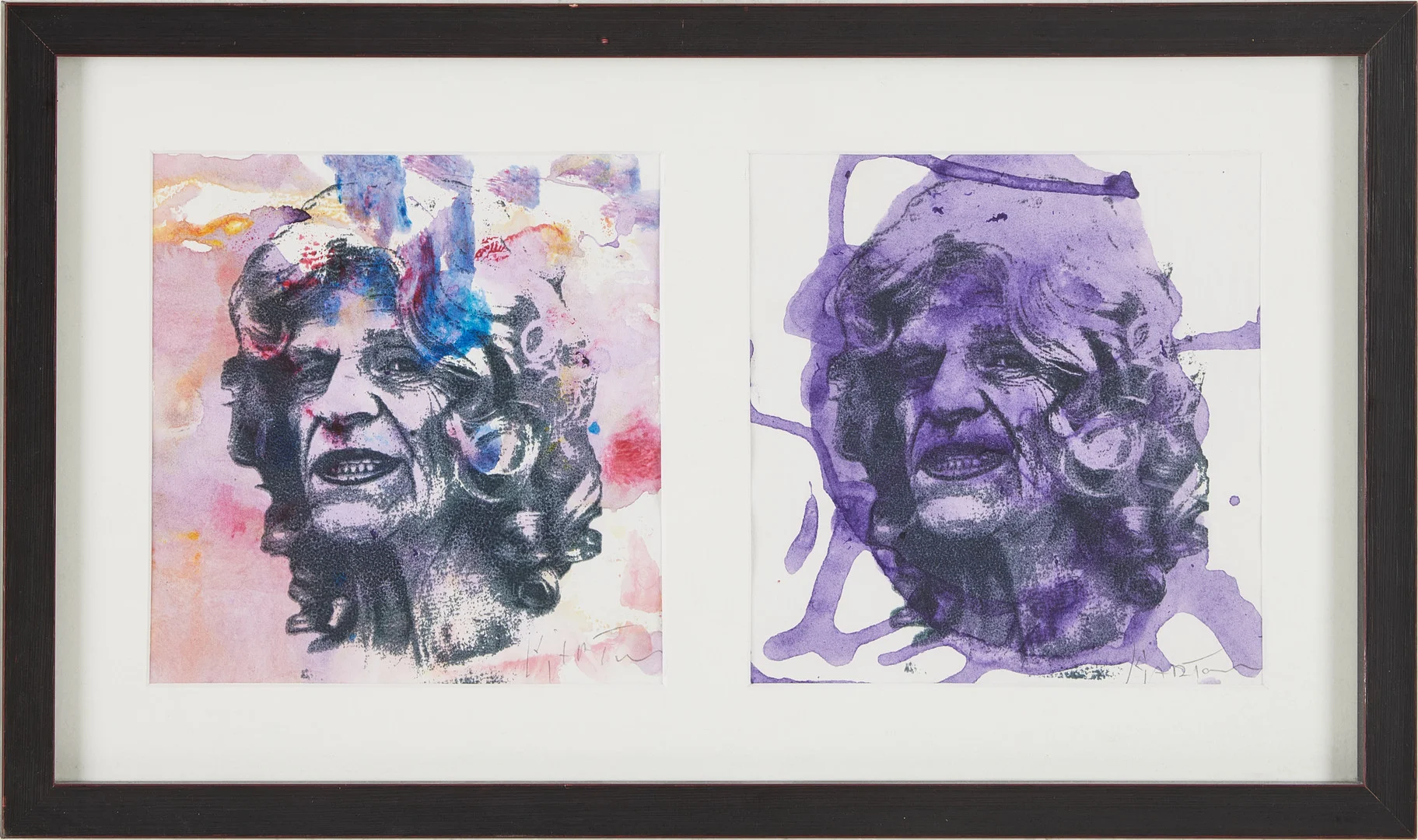 KJARTAN SLETTERMARK. Dubbelsjälvporträtt, blandteknik på papper, signerad. — Paintings — Stockholms Auktionsverk Magasin 5