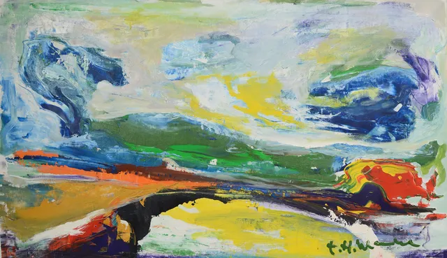 HELMUT MANTEL. Abstrakt landskapsmotiv, olja på duk, signerad.
