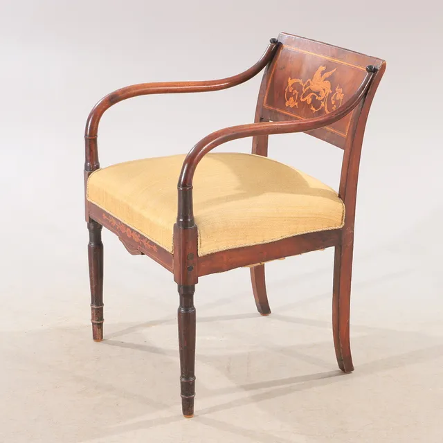 KARMSTOL, mahogny med intarsia, empire.