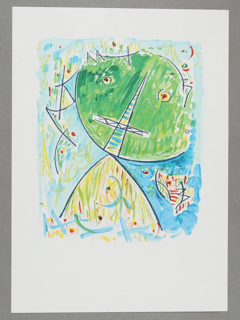 EGILL JACOBSEN (1910-1998). "Grøn maskefigur", litografi. — Engravings & Prints — Bidstrup Auktioner
