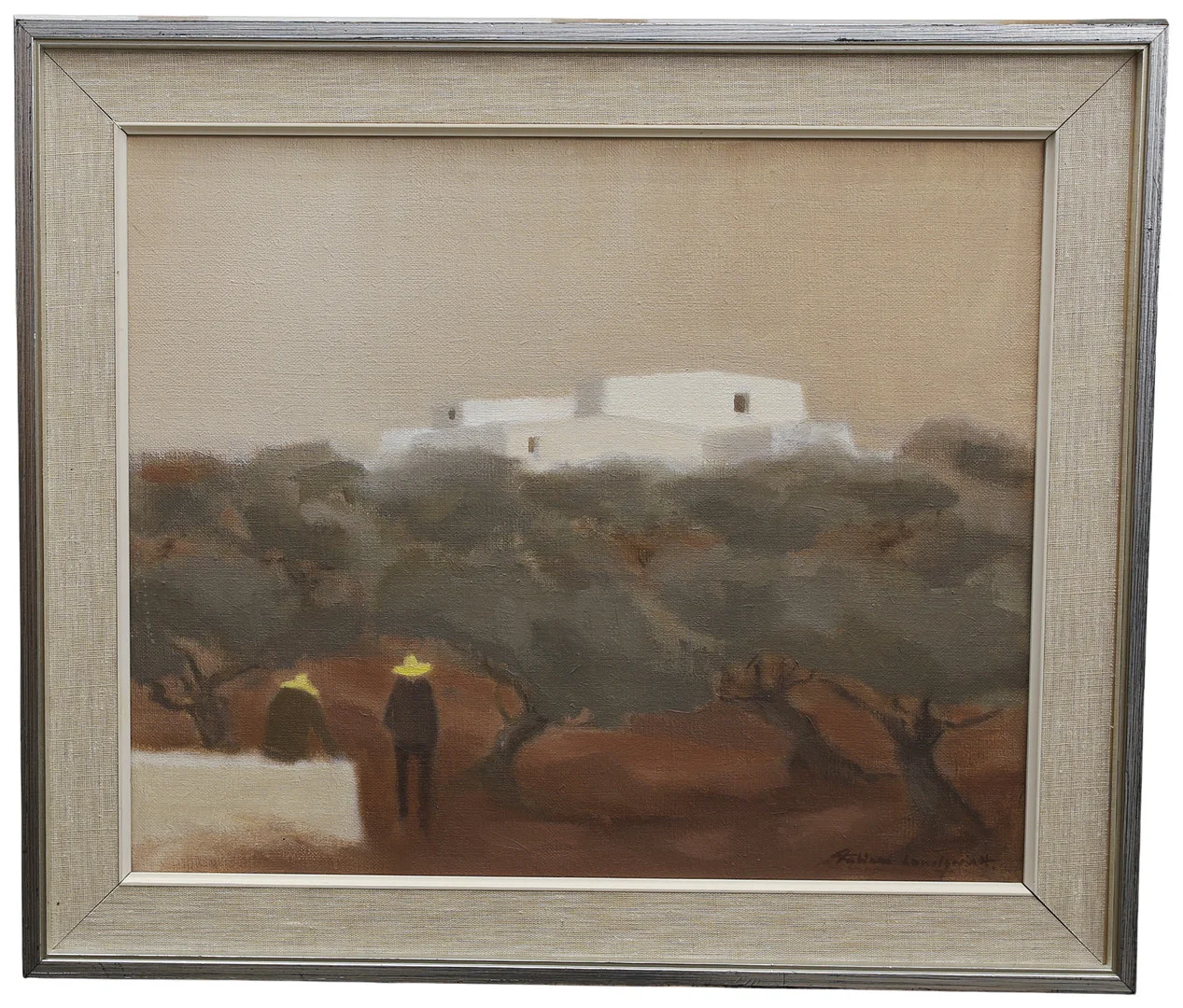 FABIAN LUNDQVIST. Olja på duk, män i Sydländskt landskap, signerad. — Paintings — Limhamns Auktionsbyrå