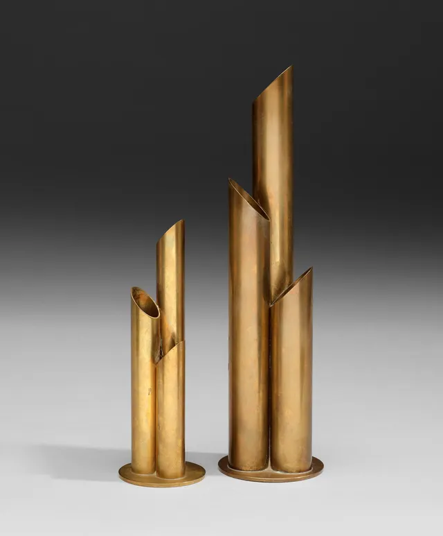IVAR ÅLENIUS BJÖRK, vaser, 2 st, Ystad Metall 1920-30-tal.