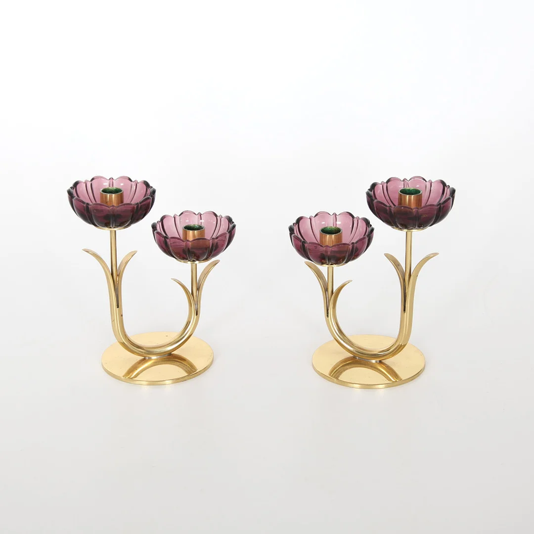 GUNNAR ANDER. 1908-1976. Ljusstakar, 1 par, Mässing och glas, Ystad Metall. — Candlesticks — Auktionsverket Engelholm