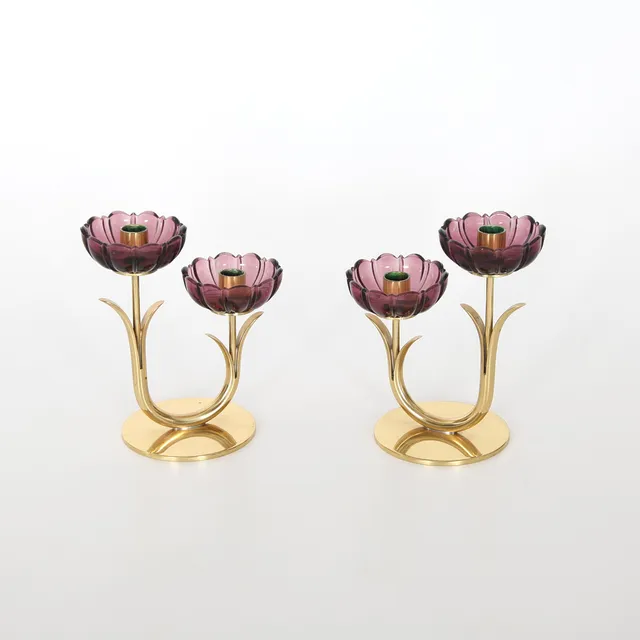 GUNNAR ANDER. 1908-1976. Ljusstakar, 1 par, Mässing och glas, Ystad Metall.