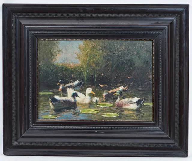 Unbekannte/r Künstler*in, Gemälde, Enten im Teich.