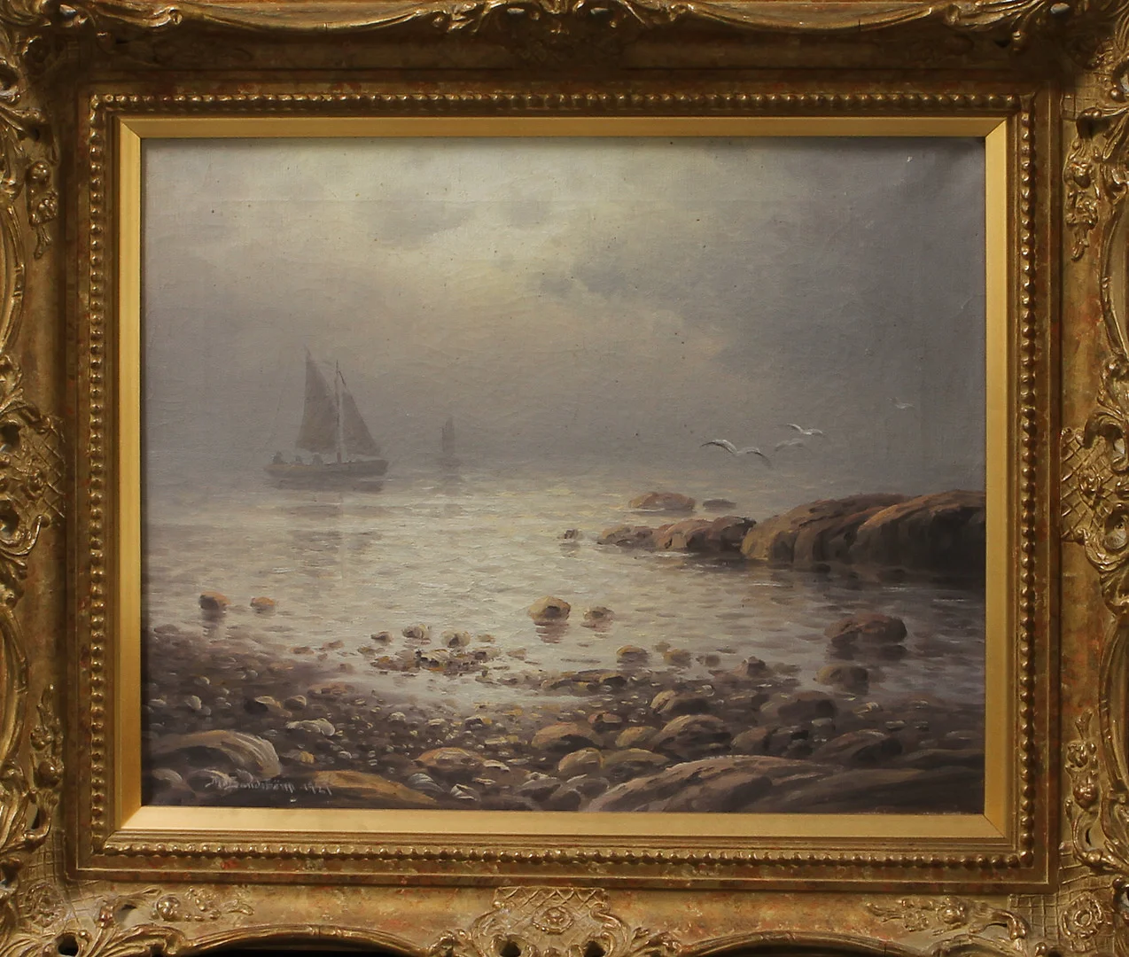 THERESIA SANDSTRÖM. Segelbåtar i dimma. Olja på duk, signerad och daterad 21. — Paintings — Göteborgs Auktionsverk