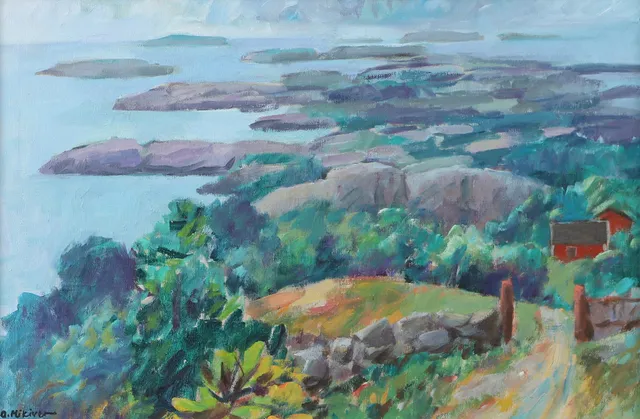 OLEV MIKIVER. Motiv från Bohuslän, olja på duk, signerad O. Mikiver.