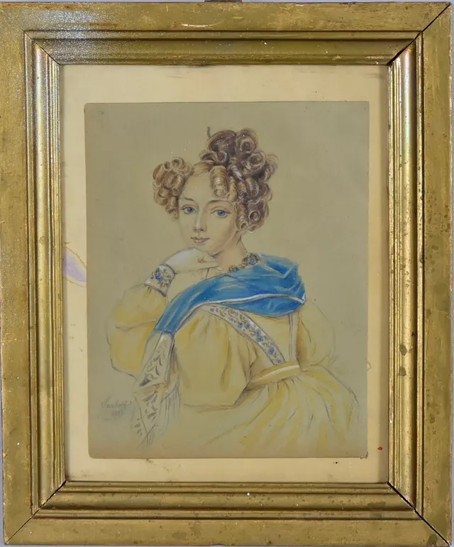 PIOTR FEODOROVICH SOKOLOV. EFTER. akvarellerad teckning föreställande prinsessan Olga Alexandrovna Orlov, 1900-talets 1 hälft.