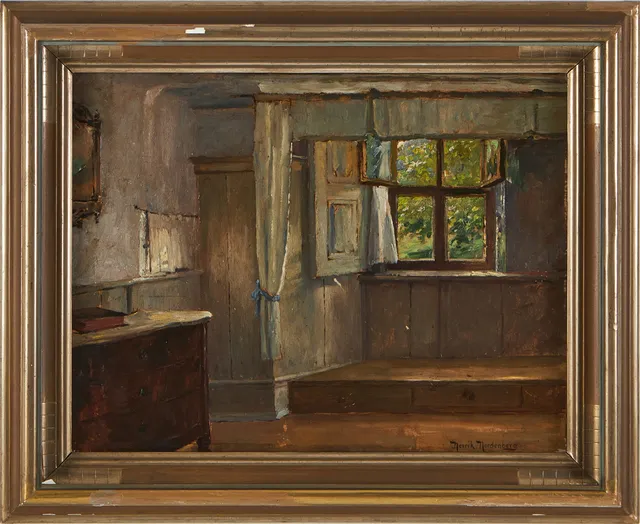 HENRIK NORDENBERG (1857-1928). Interiörbild, olja på pannå, signerad.