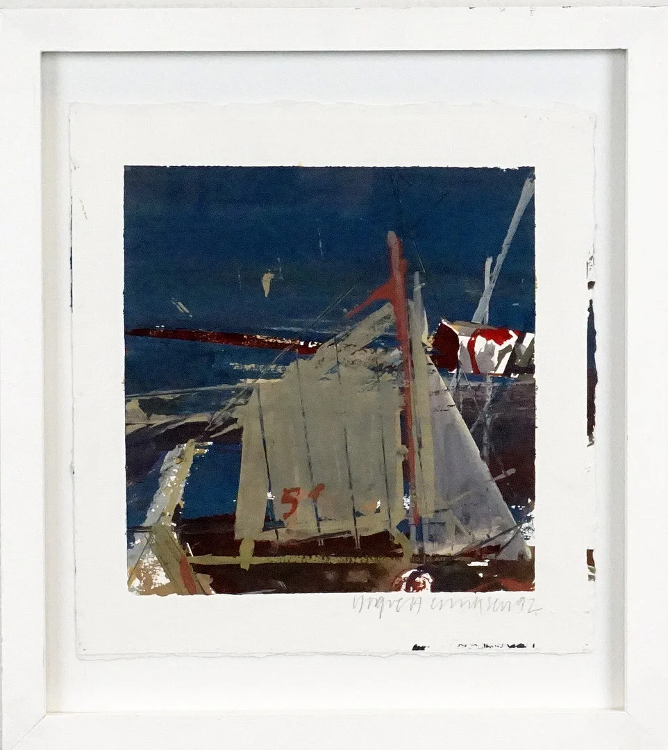YNGVE HENRIKSEN (Född 1965), gouache, "Grått segel", signerad och daterad 92. — Paintings — Roslagens Auktionsverk