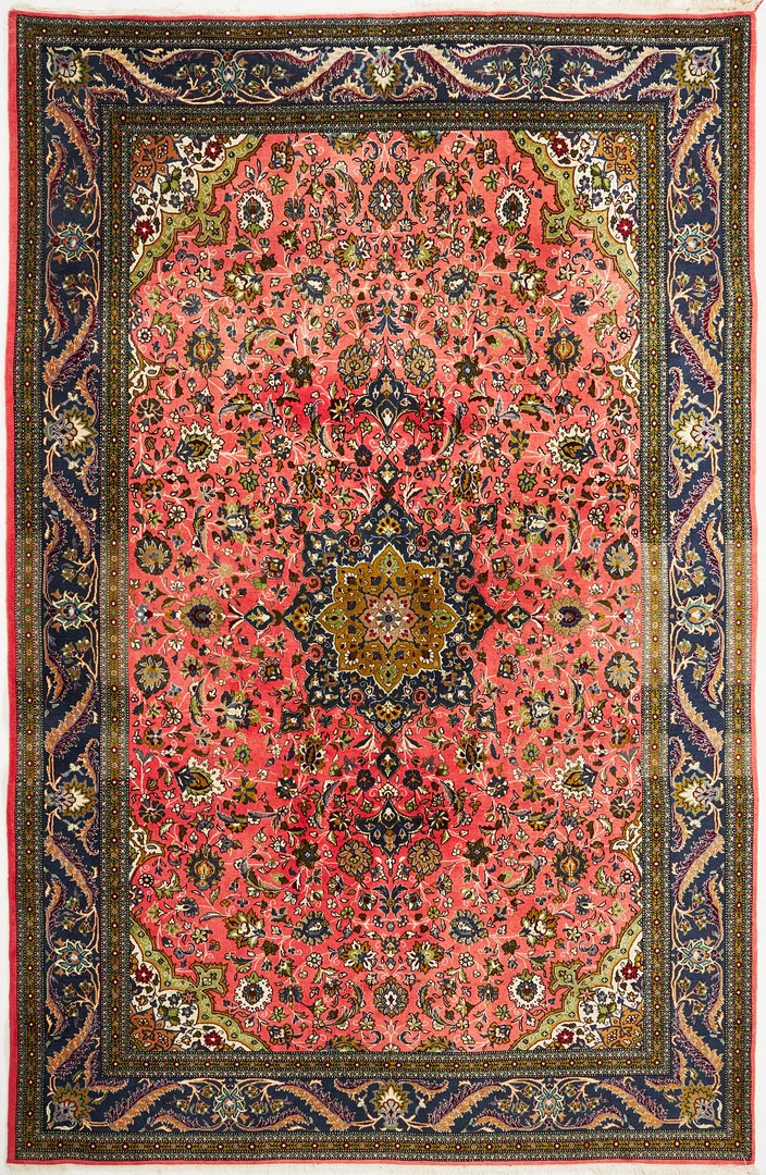 ORIENTMATTA, Ghom, silkesinslag, rosa botten, ca 320x208 cm. — Oriental Carpets & Textiles — Stockholms Auktionsverk Sickla