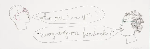 MÄRTA REUTERSWÄRD. "When can I see you?", ståltråd monterad på canvas, signerad.