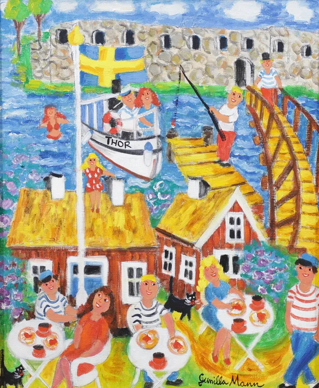 GUNILLA MANN. Ångaren Thor, olja på duk, signerad.