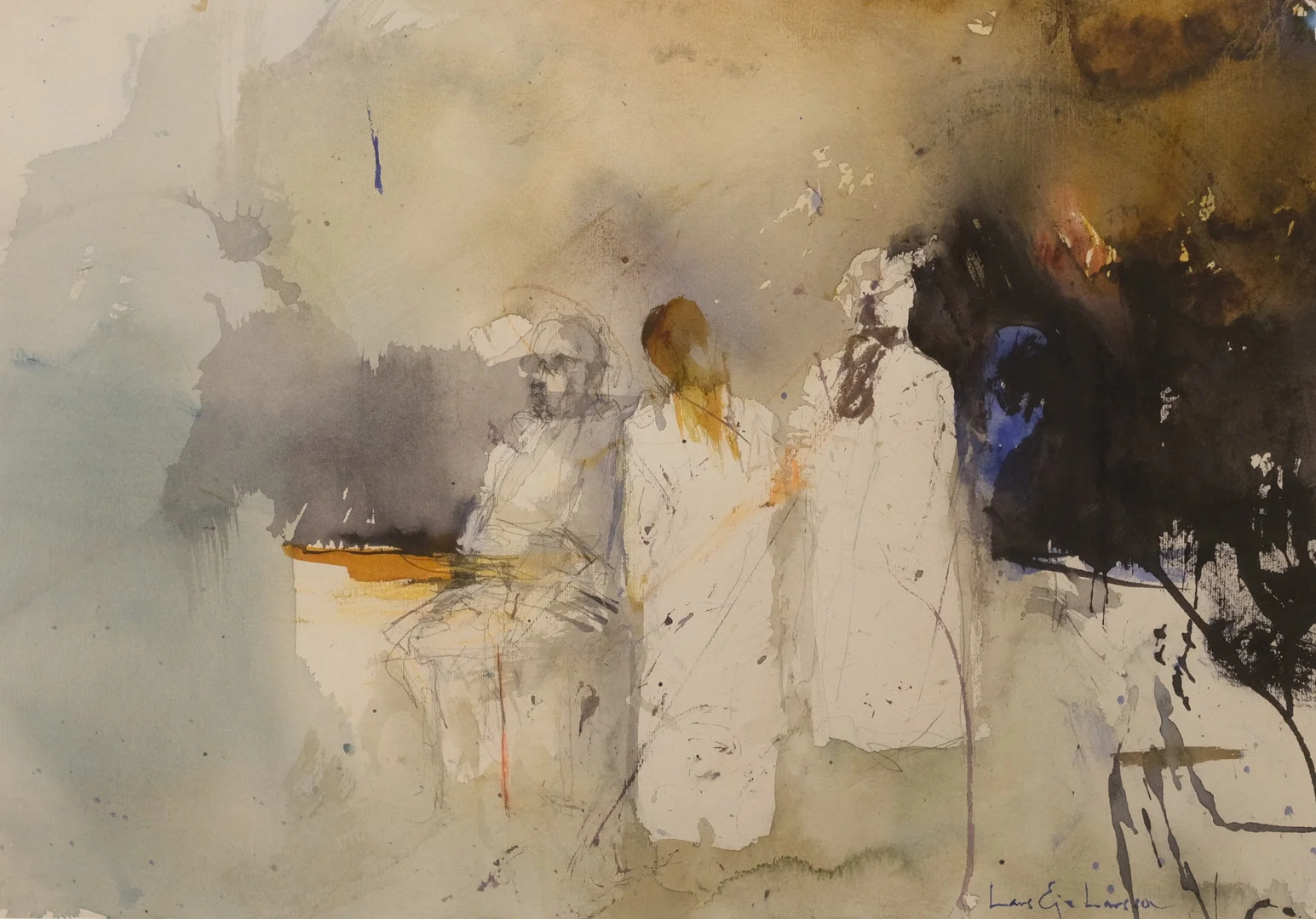 LARS EJE LARSSON. KOMPOSITIONMED FIGURER. AKVARELL. — Paintings — Björnssons Auktionskammare
